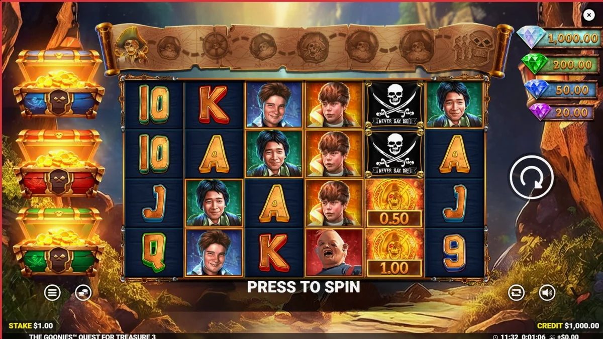 The Goonies Quest for Treasure 3 slot dengan tema gua bajak laut